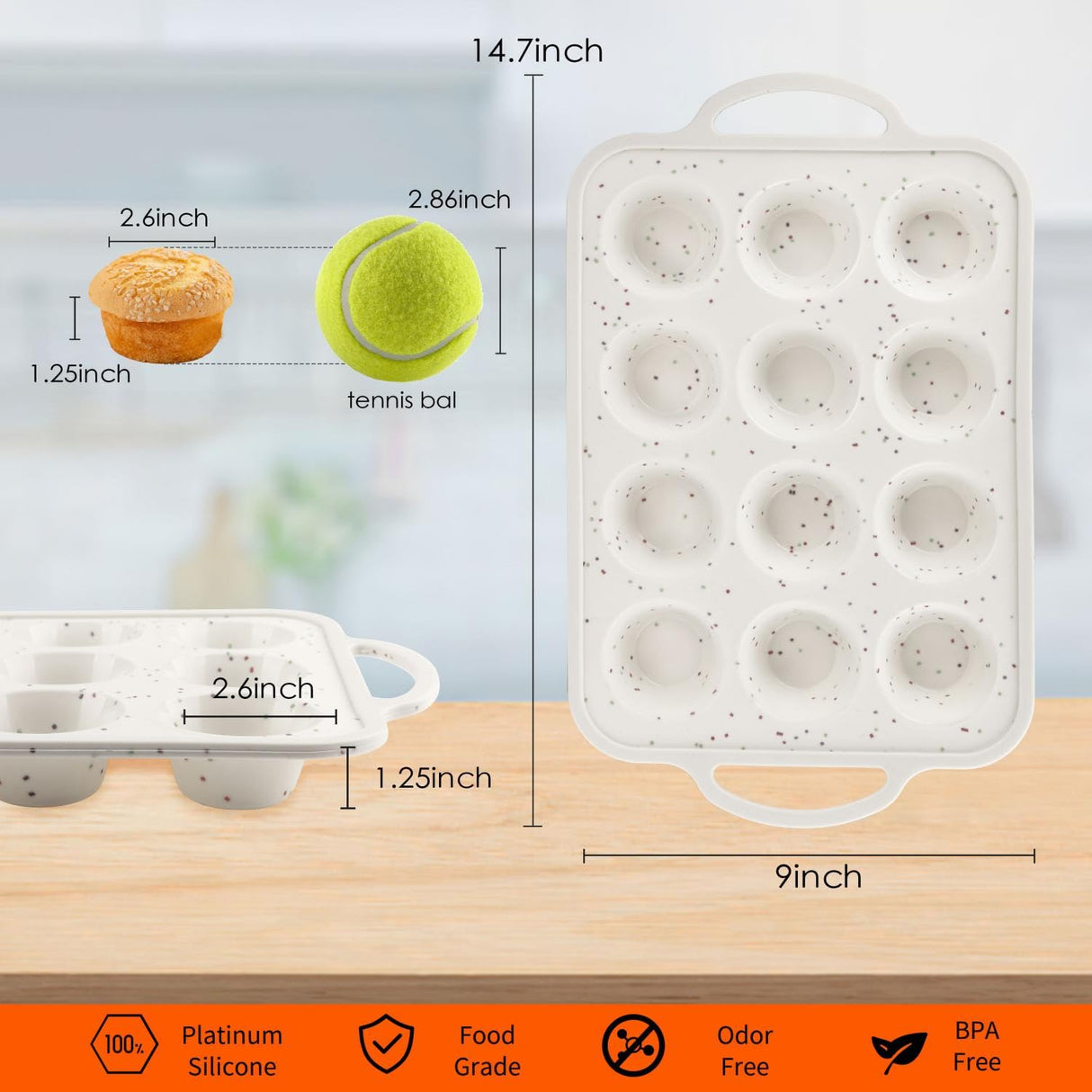 2Pack Silicone Muffin Pan For Baking With Metal Reinforced Frame, 12 Cup Nonstick Cupcake Pan, BPA Free Silicone Mini Muffin Pan, Cupcake Baking Pan Molds for Oven With Silicone Brush（Small Size） POSOSTO