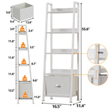 Furologee 5-Tier White Ladder Shelf, Ladder Bookshelf with Removable Drawer, Mordern Bookcase Storage Rack Organizer, Wood Metal Freestanding Storage Shelves for Living Room, Home Office, Bedroom Furologee