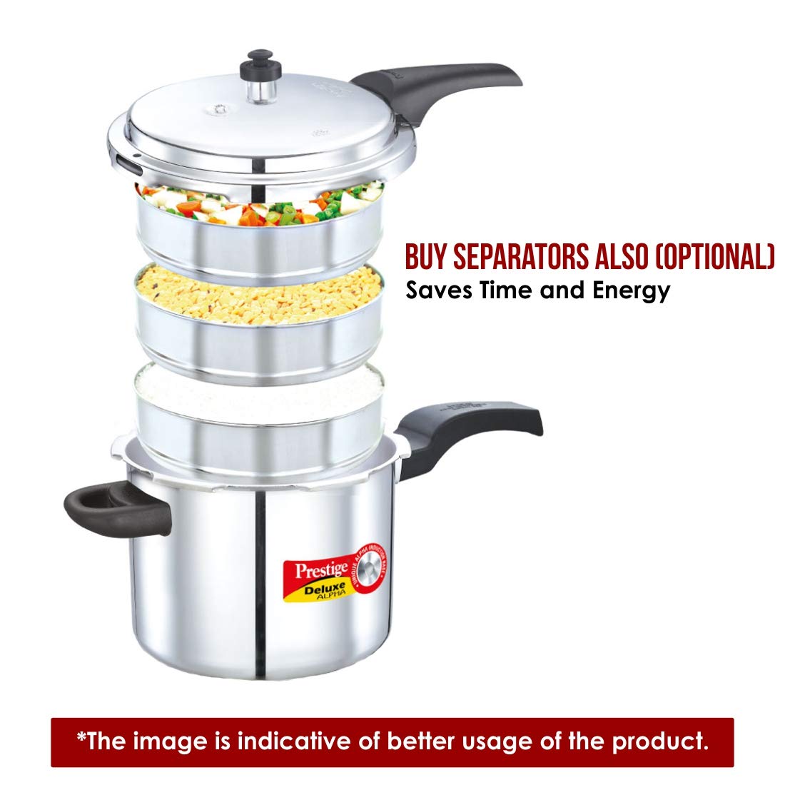 PRESTIGE PRDA3 Prestige 3L Alpha Deluxe Induction Base Stainless Steel Pressure Cooker, 3.0-Liter Prestige