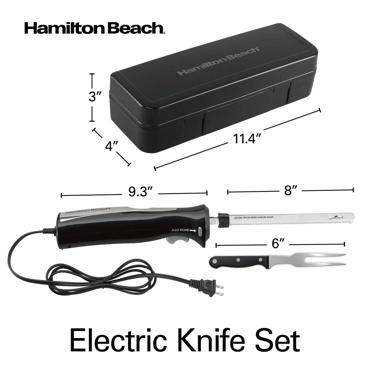 Hamilton Beach Set Electric Carving Knife for Meats, Poultry, Bread, Crafting Foam and More, Storage Case and Serving Fork Included, Black (74277) Hamilton Beach