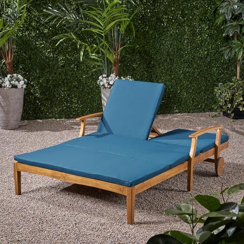 XD Designs Outdoor Double Chaise Lounge Chairs, All Weather Acacia Wood Frame Patio Reclining Daybed Sunbed with Cushions and Adjustable Backrest for 2 People