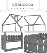 Harper & Bright Designs Grey Twin House Bed Frame with Fence Rails for Kids Harper & Bright Designs