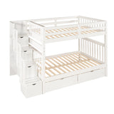 MERITLINE Full Over Full Bunk Bed with Stairs and 6 Storage Drawers, Solid Wood Bunk Bed with Storage Drawers, for Kids Teens Adults (White) MERITLINE