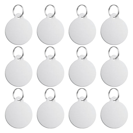 PATIKIL Aluminum Stamping Blanks 1.4 x 1.3 Inch, 12Pcs Round Metal Engraving Blank Discs Sublimation ID Name Tags Dog Tag with Key Rings for DIY Craft Engraving, Silver Tone PATIKIL