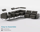 Jocisland Dual Power Recliner, Oversized 5-Seater Sofa with Console, 3 Bluetooth Speakers & Hidden Storage, Modern L Shaped Reclining Couch with 6 Charging Ports - Dark Gray Leathaire Jocisland