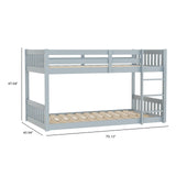 Stylish JOYMOR Twin Over Twin Solid Wood Bunk Bed Frame with Safety Guard Rails and Ladder in Grey JOYMOR