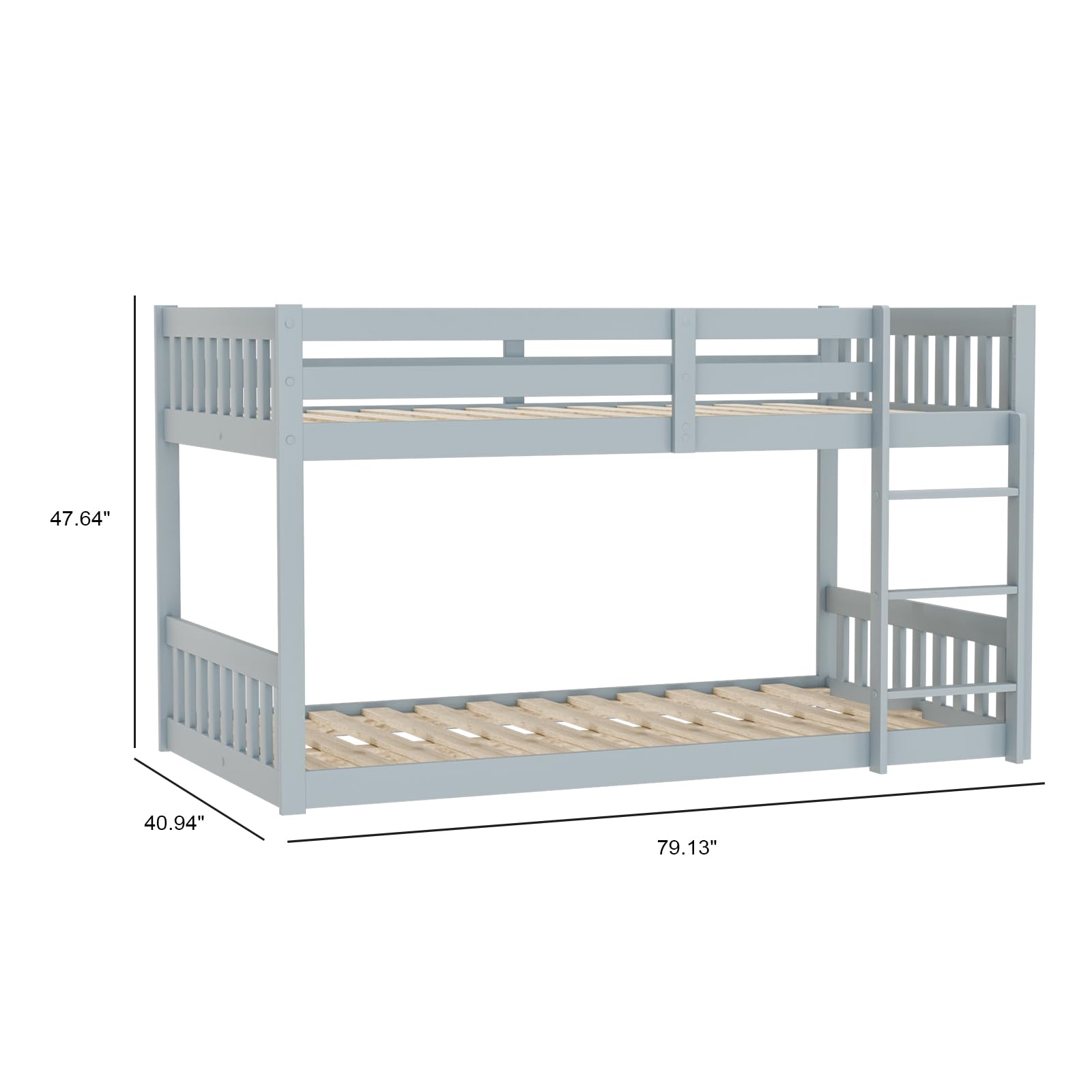 Stylish JOYMOR Twin Over Twin Solid Wood Bunk Bed Frame with Safety Guard Rails and Ladder in Grey - WoodArtSupply