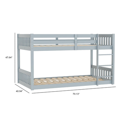 Stylish JOYMOR Twin Over Twin Solid Wood Bunk Bed Frame with Safety Guard Rails and Ladder in Grey - WoodArtSupply