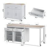 OtterOasis 78" Rolling Kitchen Island with Extendable Table, Mobile Kitchen Islands with Storage for 2-4， 3 in 1 Island Cart on Wheels for Small Space with 2 Drawers & 4 Door Cabinet, White OtterOasis