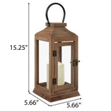 Hobby Lobby Wood Lantern with Glass Panels, 15.25H x 5.66W inches, Modern Farmhouse LED Battery Operated, Brown Hobby Lobby