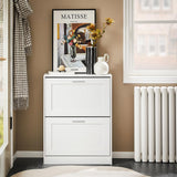 Haotian Shoe Storage Cabinet Entryway, Slim Shoe Rack Freestanding, Narrow Shoe Organizer 2 Flip-Drawers for Front Door Entrance Hallway, White, FSR137-W Haotian