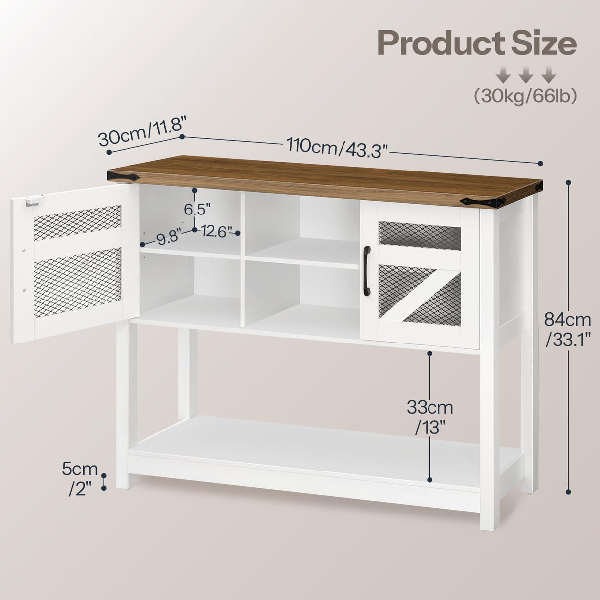 HOOBRO Farmhouse Entryway Table with Storage, 43.3" Small Console Tables for Entryway, Rustic Hallway Table, with Open Shelf and 2 Cabinets, Hall Tables for Entryway Narrow, White and Walnut WH110XG01 HOOBRO
