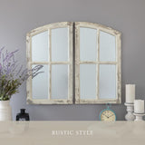 Jolene Arch Window Pane Mirror, Rustic Style Distressed Wood, Decorative Wall-Hanging Mirror, Easy Mount, Wall Mount Mirrors for Bedroom, Bathroom, Living Room (Set of 2) Aspire
