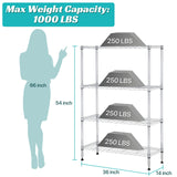 YRLLENSDAN Heavy Duty Metal Shelving Unit 4 Tier Wire Storage Rack Adjustable Shelves Organizer for Garage Kitchen Pantry Laundry Closet NSF Certified Utility Shelf 1000 LBS Capacity, 14"x36"x54" YRLLENSDAN