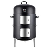 Realcook Vertical 17 Inch Steel Charcoal Smoker, Heavy Duty Round BBQ Grill for Outdoor Cooking, Black Realcook