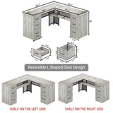 HSH Large L Shaped Desk with Storage File Cabinet，Corner L-Shaped Computer Desk with Drawers Shelves, Home Office Bedroom Metal Wood Study Writing Table Executive Workstation, Light Grey Oak, 59 Inch HSH