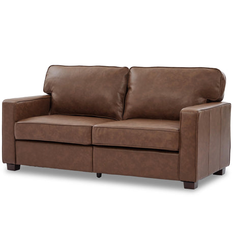 HXZDZ 66" PU Faux Leather Couch, Mid-Century Modern Loveseat Sofa with Solid Wood Legs for Living Room, Bedroom, Office, Brown HXZDZ