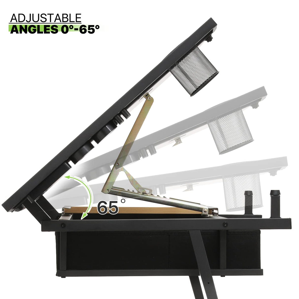 Magshion Drafting Table Set Adjustable Height Artist Desk with Tilting Wooden Tabletop and Sliding Desktop, Multifunctional Art Desk with Stool and 2 Storage Drawers for Home Office School (Natural) Magshion