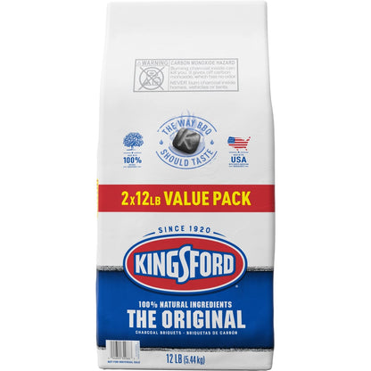 Kingsford Original Charcoal Briquettes, BBQ Charcoal for Grilling 12 Pounds Each (Pack of 2) (Package May Vary)