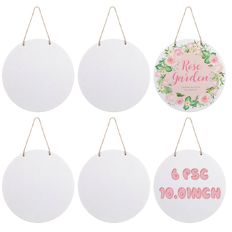 Framendino, 6 Pack 9.8 Inch Sublimation Door Hanger Blanks with Hemp Rope Wooden Hardwood Door Hang Tag Sublimation Blanks Wall Hanging for Home Office Party (Round) Framendino