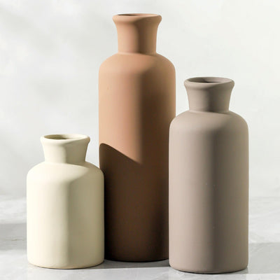 Ceramic Vase Set of 3, Flowers Neutral Modern Vases Home Decor Rustic Farmhouse Decor Pampas Vase for Table Mantel Entryway Shelf Living Room Kitchen Bathroom - Brown