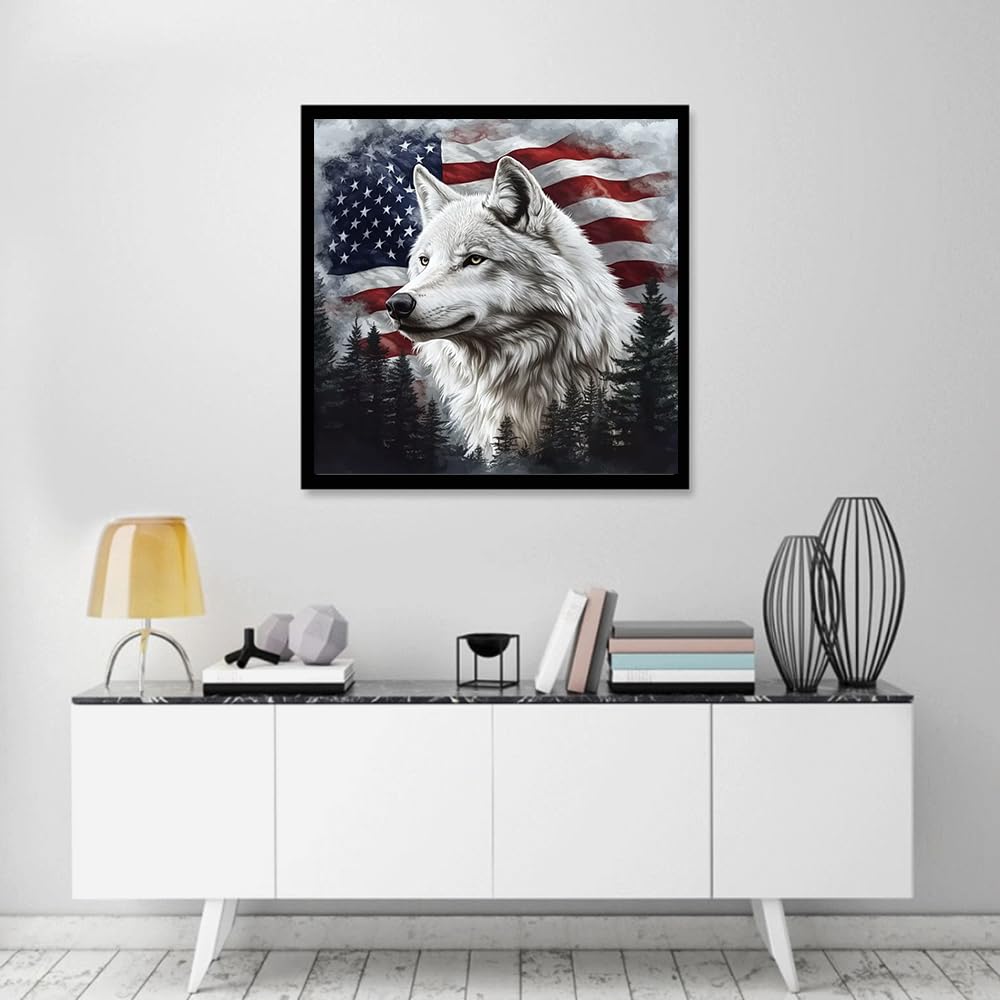 KTHOFCY 5D DIY Diamond Painting Kits for Adults, American Flag and Wolf Full Drill Embroidery Cross Stitch Crystal Rhinestone Paintings Pictures Arts Wall Decor Painting Dots Kits 11.8X11.8 inch KTHOFCY
