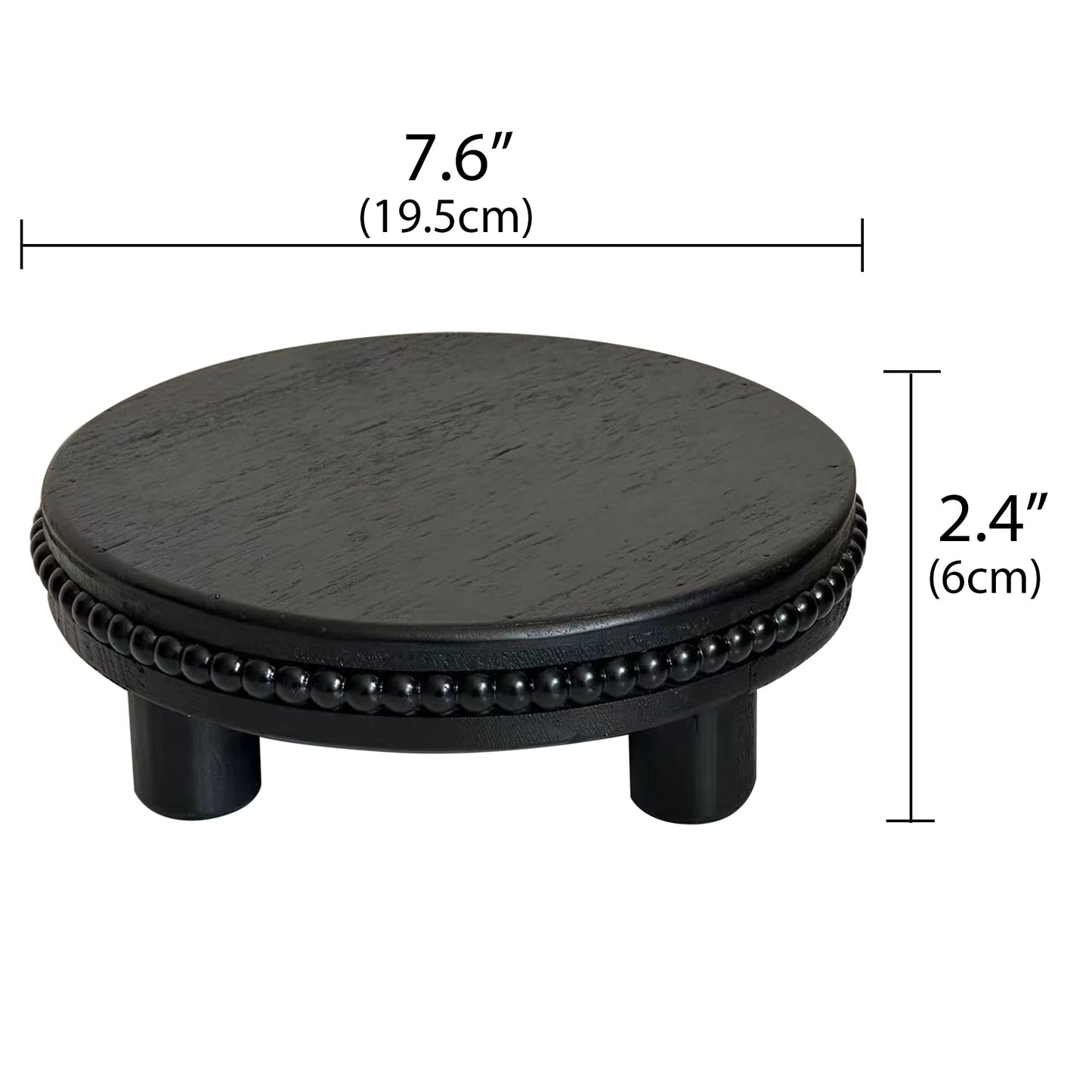 dwellington Farmhouse Beaded Wood Tray Risers for Display, 7.6” Wooden Decorative Tray for Kitchen Home Decor, Display Pedestal Stand for Countertop, Black Round Wood Riser for Soap Dish