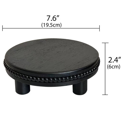 dwellington Farmhouse Beaded Wood Tray Risers for Display, 7.6” Wooden Decorative Tray for Kitchen Home Decor, Display Pedestal Stand for Countertop, Black Round Wood Riser for Soap Dish