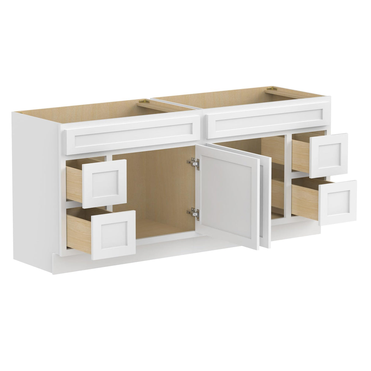 Vanity Art 72 Inch Bathroom Vanity with 2-Door 4-Drawer, Wood Bathroom Vanity Cabinet with Soft Closing Drawer, Floor Mounted White Cabinet Without Top VA4072-LRW Vanity Art