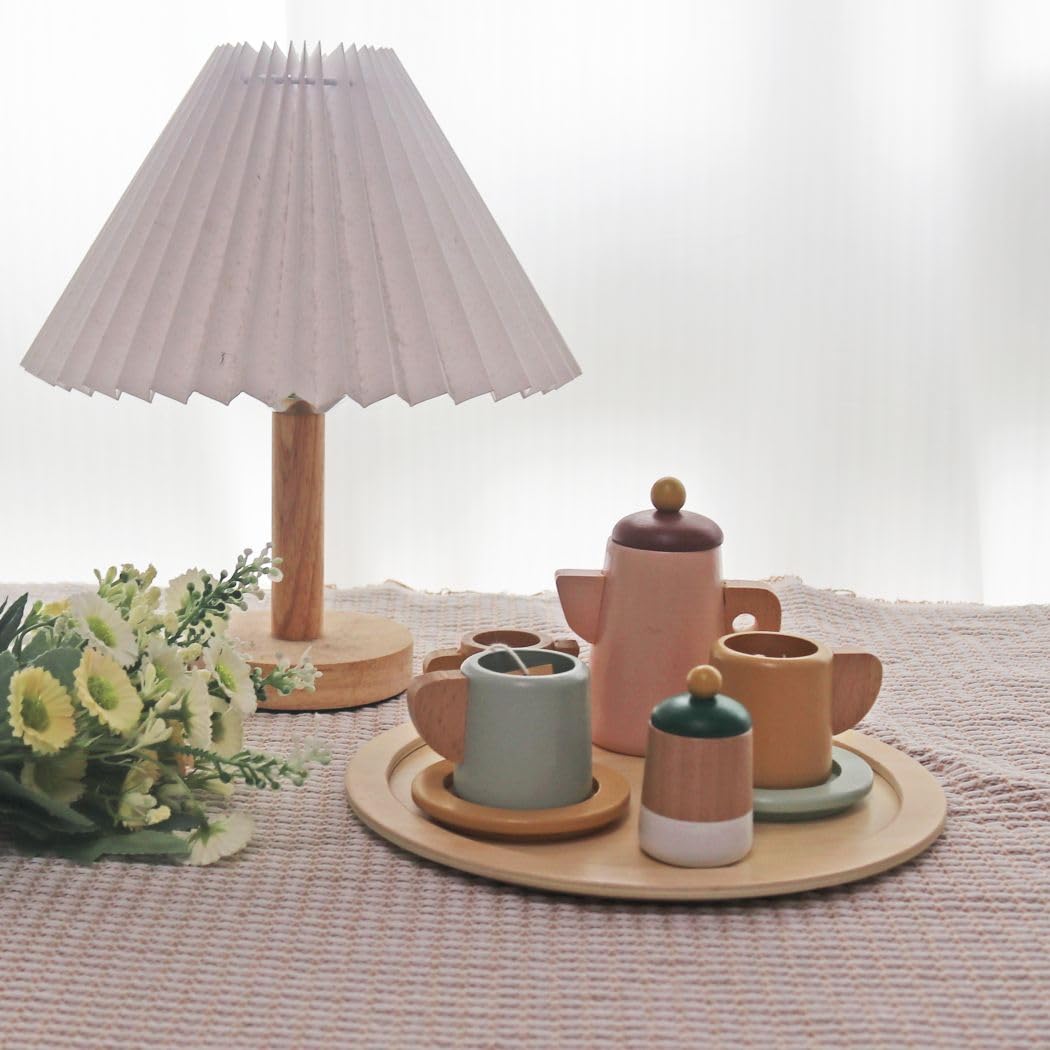 Touch us Wooden Toy Tea Set for Little Girls,Toddler Tea Set Play Kitchen Accessories for Children, Premium Solid Wood Pretend Play Food Playset for Kids Tea Party Generic