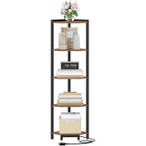 Hzuaneri Corner Shelf with LED Light, 5-Tier Corner Bookshelf, Tall Narrow Display Bookcase with Metal Frame, Standing Shelf for Small Space, Living Room, Home Office, Bedroom, Rustic Brown CS66501B Hzuaneri