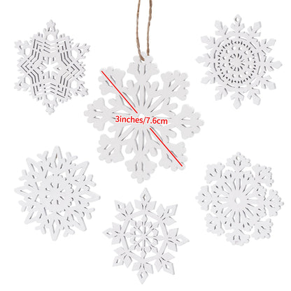 Bazayona 30pcs Wooden Snowflakes Ornaments Rustic Hanging Wood Christmas Tree Snowflake Ornaments Crafts Hollowed Embellishments for Christmas Holiday Decor, 3inch, White