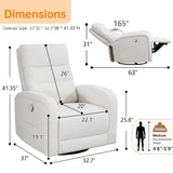 Swivel Rocker Recliner for Adult, Upholstered Recliner Glider Nursery Chair, Manual Fabric Rocking Recliners for Living Room, Bedroom, Chenille White BaseBeauty