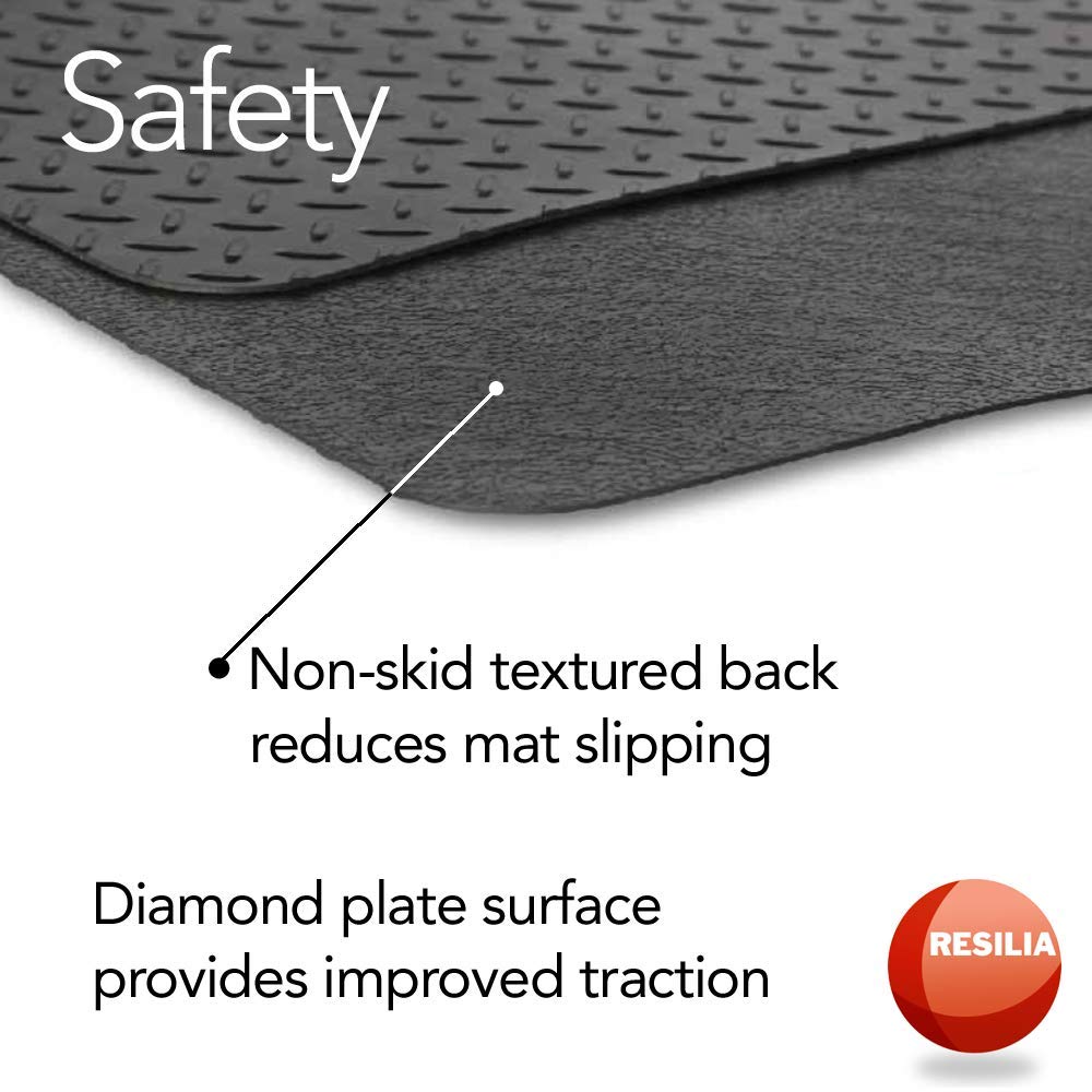 RESILIA - Large Under Grill Mat - Black Diamond Plate, 72 x 48 inches, 12-inch Splatter Protection Lip, for Outdoor Use RESILIA