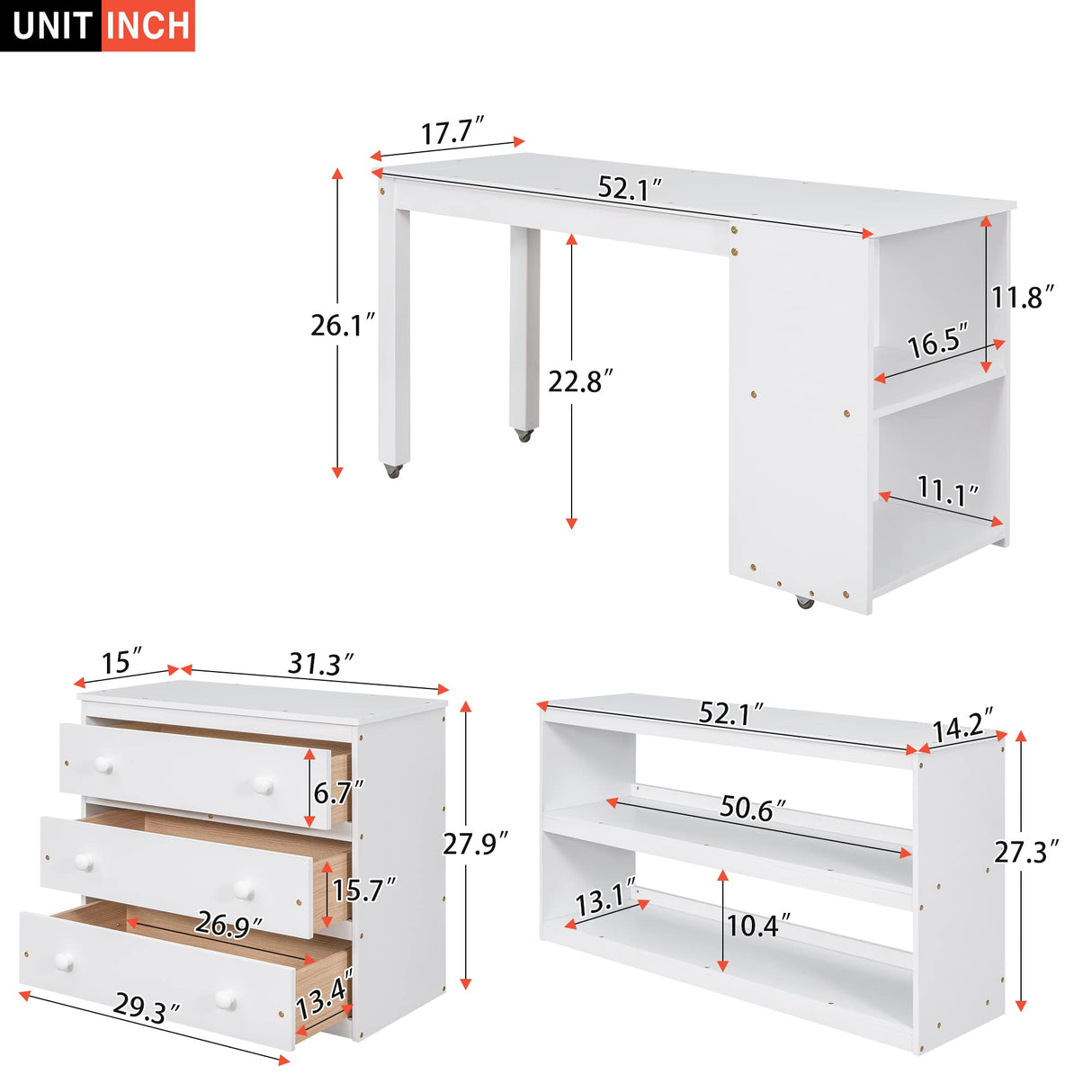 Low Full Loft Bed with Desk & Storage - Modern White Design by Bellemave Bellemave
