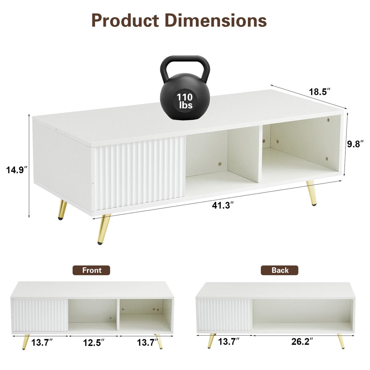 COSVALVE 41.3IN LED White Coffee Tables for Living Room with 16 Colors LED Lights, Modern Minimalist Coffee Table with Fluted Panel, Rectangle Center Table Game Table COSVALVE