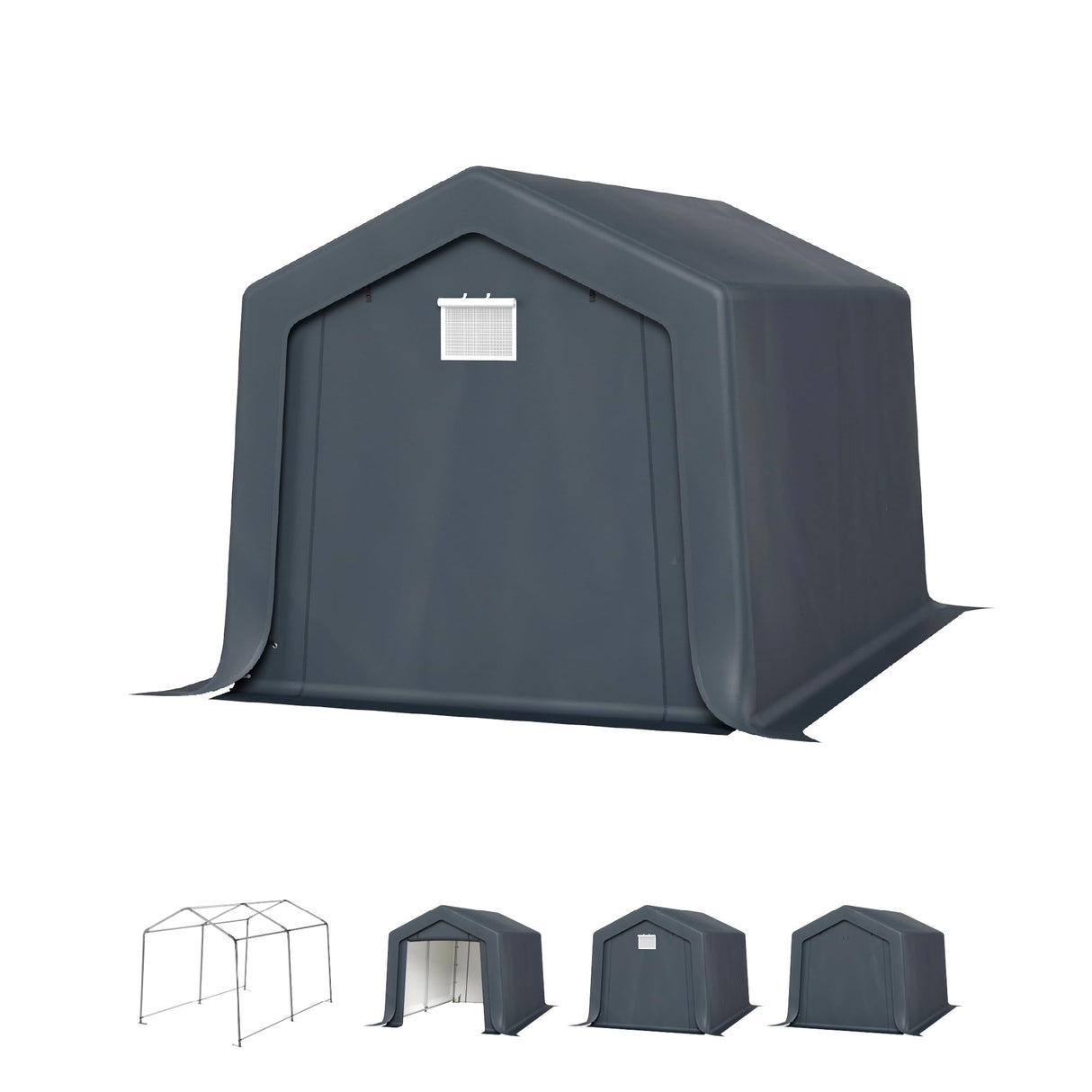 PHI VILLA 8'x12'x7.3' Outdoor Portable Storage Shelter Shed Garage with 2 Roll up Zipper Doors & Vents Carport for Motorcycle Bike Waterproof and UV Resistant Anti-Snow Portable Garage Kit Tent, Gray PHI VILLA