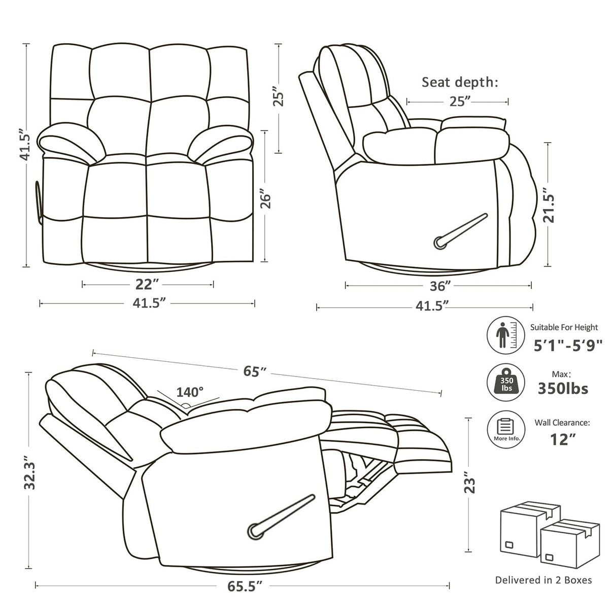 Pationate Oversized Rocker Recliner Chair,Manual Swivel Rocker Recliner for Living Room,Overstuffed Extra Wide Rocking Recliners Soft with Breathable Soft Fabric，Up to 350lbs (Manual, White) Pationate