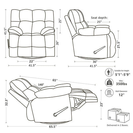 Pationate Oversized Rocker Recliner Chair,Manual Swivel Rocker Recliner for Living Room,Overstuffed Extra Wide Rocking Recliners Soft with Breathable Soft Fabric，Up to 350lbs (Manual, White) Pationate