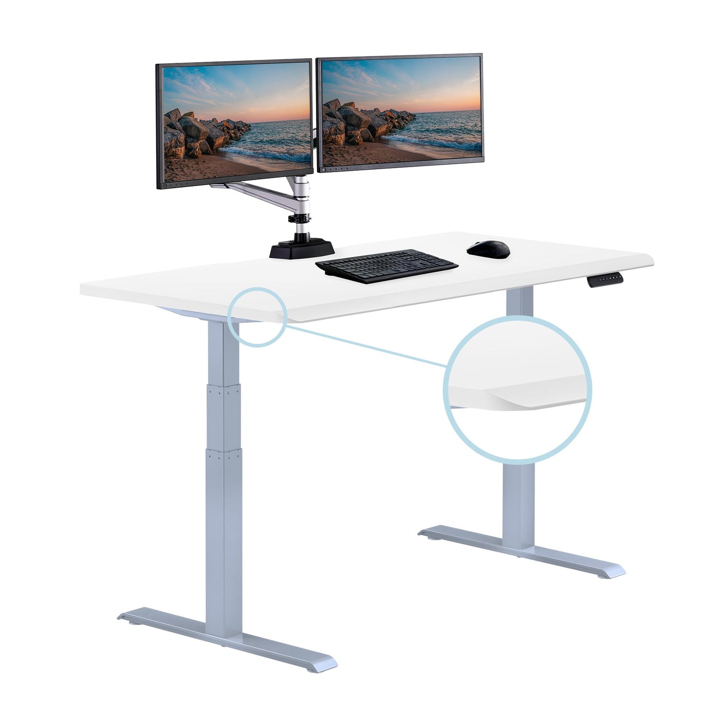 Vari ComfortEdge Electric Stand Up Desk - 60x30 White Electric Standing Desk, Sloped Ergonomic Front Edge- Perfect Work, Gaming, Writing- Stable - WoodArtSupply