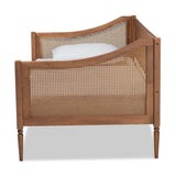 Baxton Studio Ogden Mid-Century Modern Walnut Brown Finished Wood and Synthetic Rattan Twin Size Daybed Baxton Studio