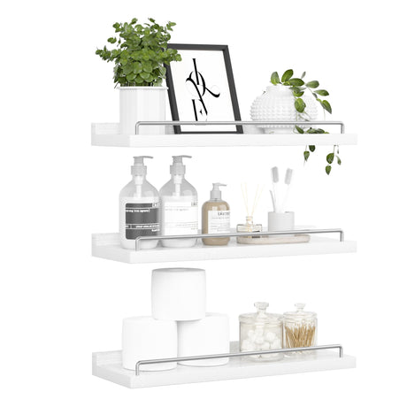 RYOFOBETTO Floating Shelves for Wall Decor, White and Grey Shelves for Bathroom, Living Room, Bedroom, Picture Frames, Plants, Kitchen (Set of 3) RYOFOBETTO