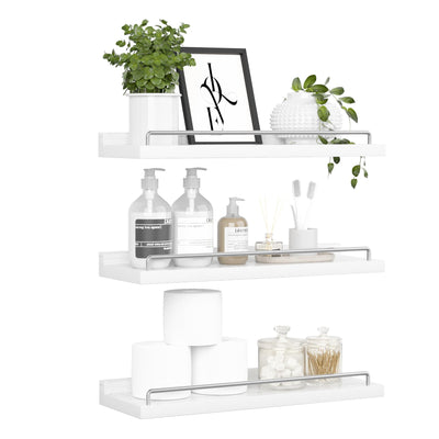 RYOFOBETTO Floating Shelves for Wall Decor, White and Grey Shelves for Bathroom, Living Room, Bedroom, Picture Frames, Plants, Kitchen (Set of 3)