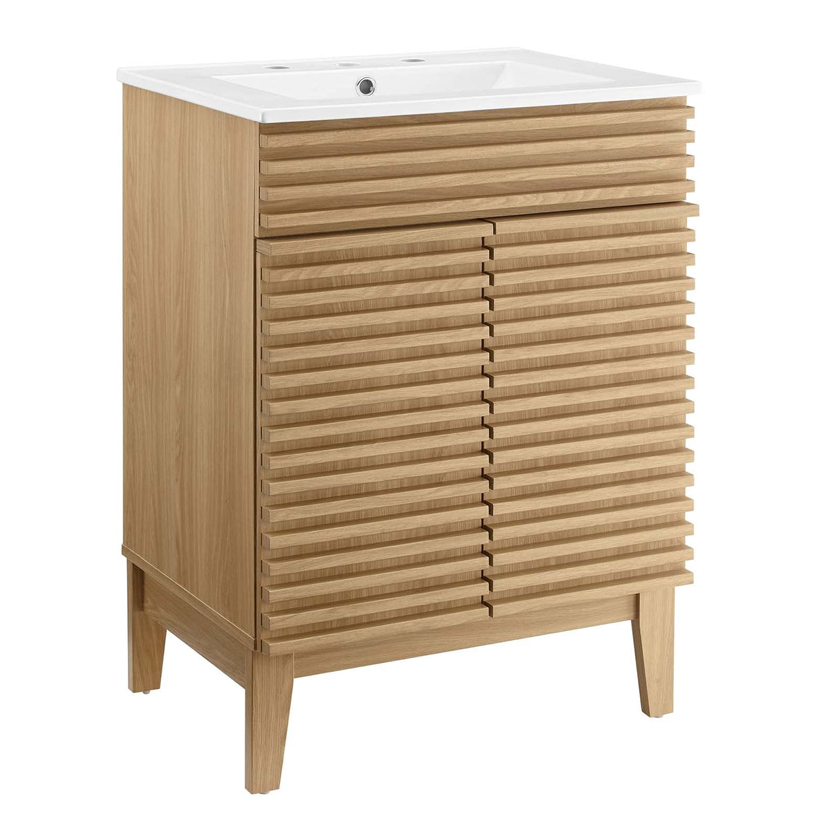 Modway Render Vanity Floor, 24 Inch, Oak/White Sink Modway