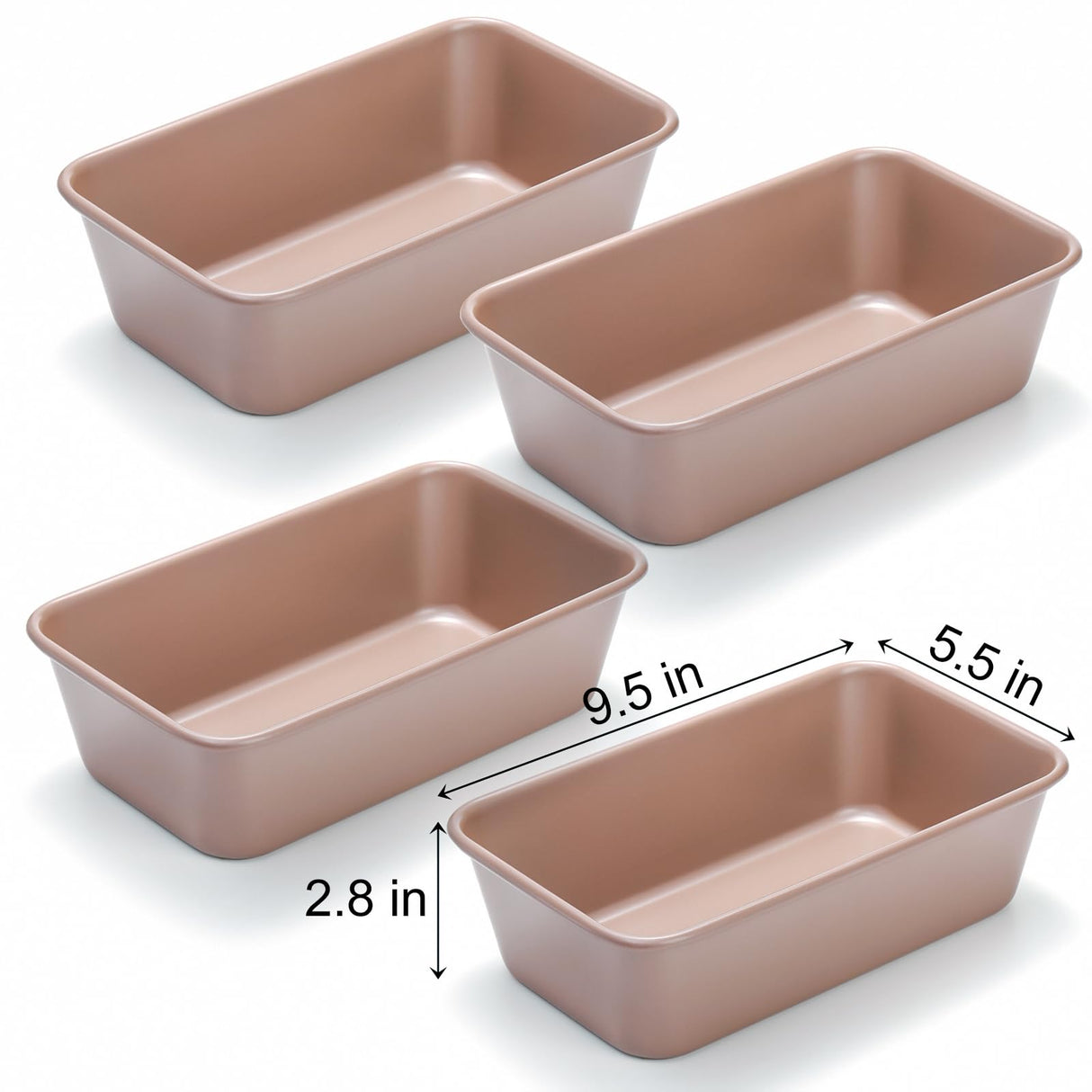 Elsjoy 4 Pack Non-Stick Loaf Pan, 9.5 x 5.5 Inch Champagne Bread Loaf Pans Carbon Steel Bread Tin Set for Baking, Metal Bakeware for Bread, Meatloaf, Cake Elsjoy