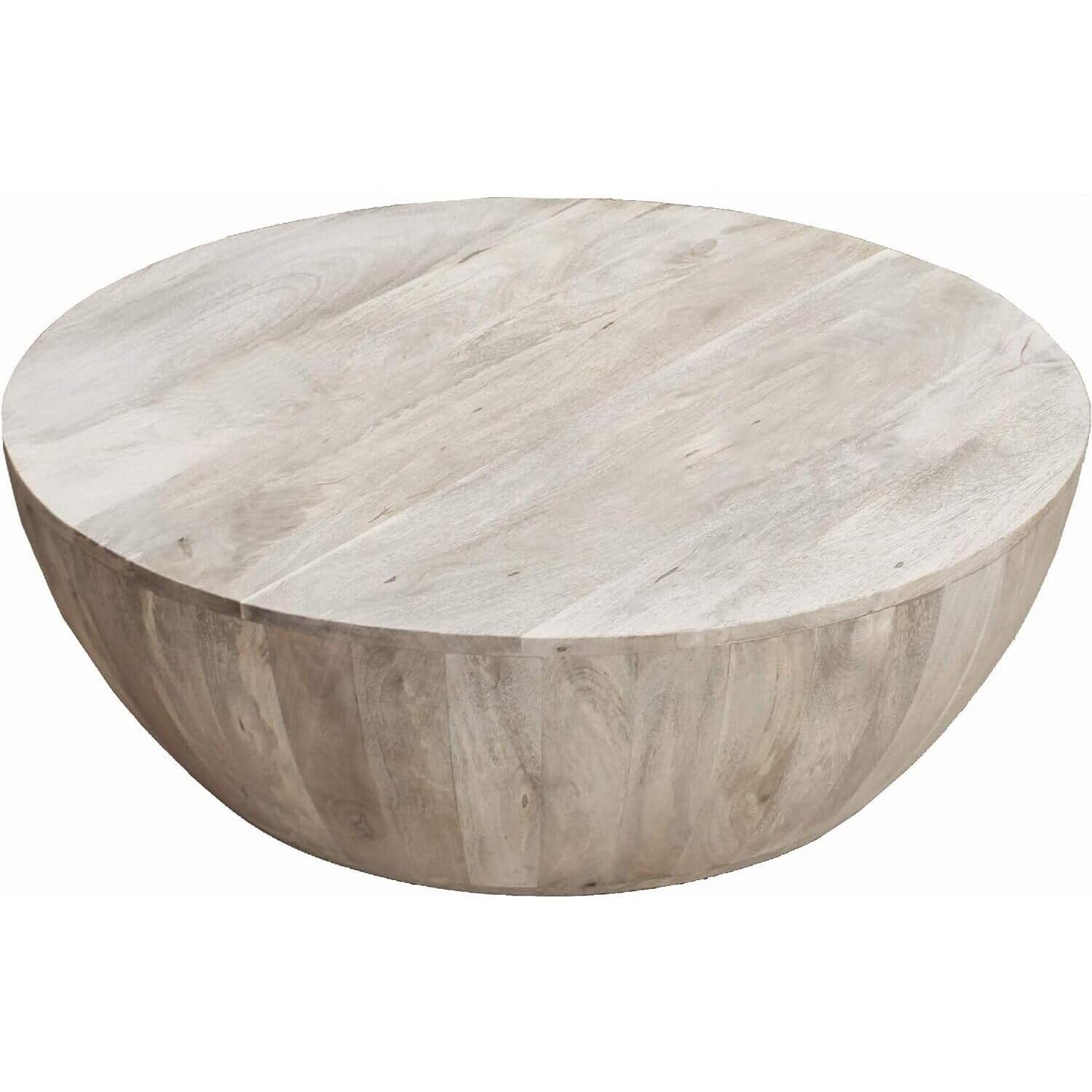 Maykoosh Vintage Vogue 36 Inch Round Mango Wood Coffee Table, Subtle Grains, Distressed White - WoodArtSupply