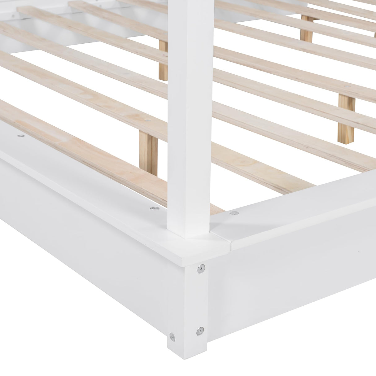 RuiSiSi King Canopy Bed with LED Light, Four Poster Design Canopy Platform Bed King Size Mattress Foundation with Wood Support Slats, No Box Spring Needed, White RuiSiSi