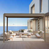 Domi Louvered Pergola 10' x 10' Outdoor Aluminum Pergola with Adjustable Roof, Aluminum Frame, Efficient Drainage System for Patio, Deck, Garden, Brown domi outdoor living