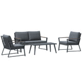 Outsunny 4 Piece Patio Furniture Set, Aluminum Conversation Set, Outdoor Garden Sofa Set with Armchairs, Loveseat, Center Coffee Table and Cushions, Dark Grey Outsunny