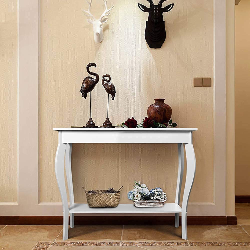 ChooChoo Narrow Console Table, Chic Accent Sofa Table, Entryway Table, White